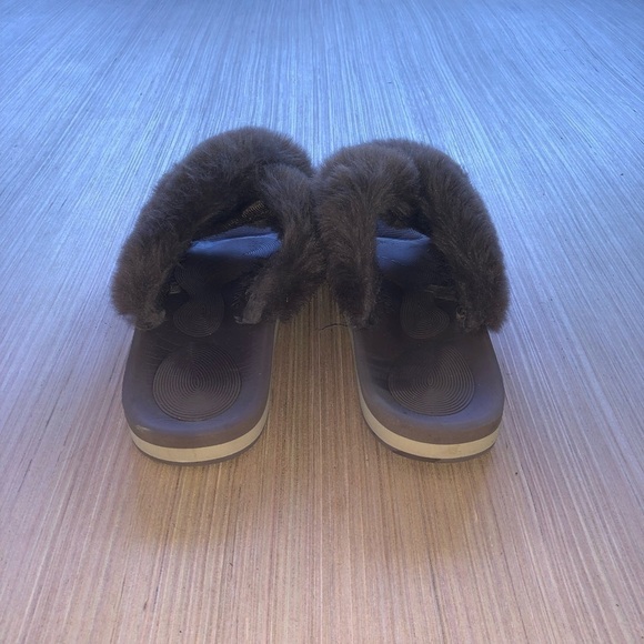 Women's CoFace Brown Fur Slipper Sandals with Rubber Soles - Picture 4 of 12
